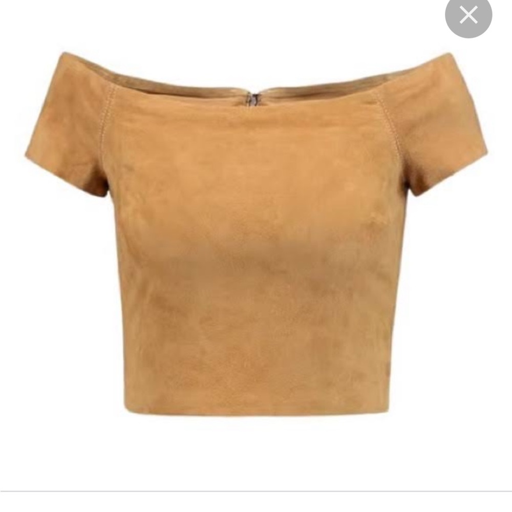 Alice + Olivia Gracelyn Off-Shoulder Suede Crop Top